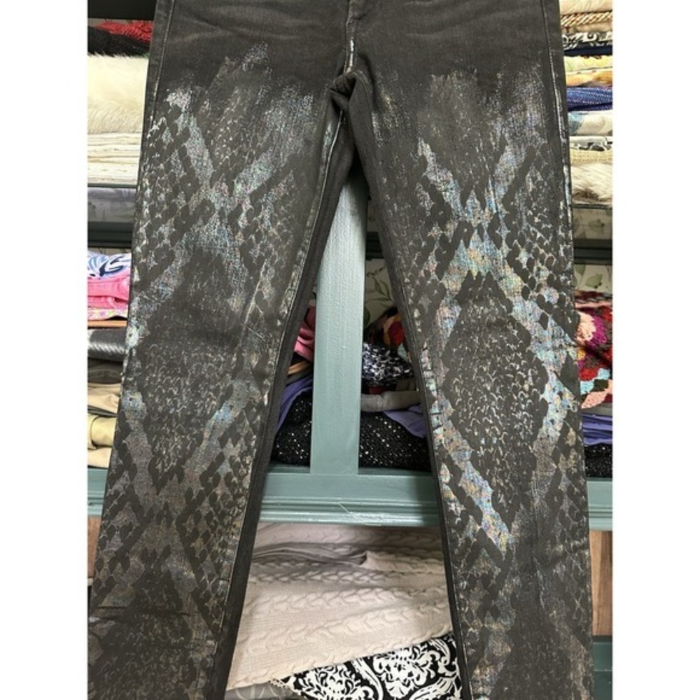 TRUE RELIGION JEANS HALLE SUPER SKINNY BLACK VENOM IRIDESCENT SIZE 24 - Picture 3 of 7